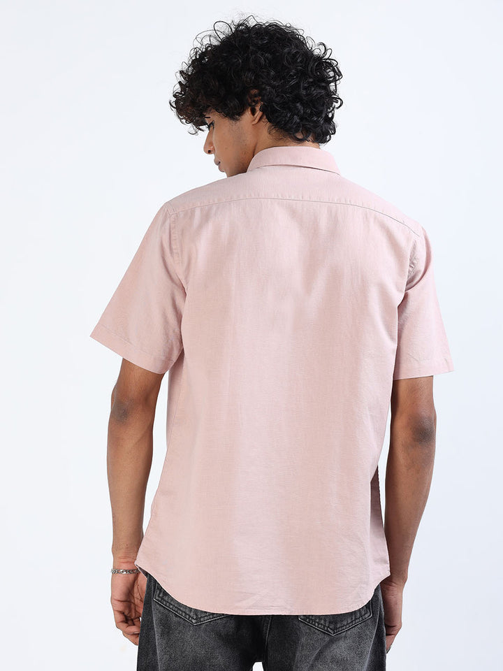  Oyster Pink Linen Half Sleeve Shirt For Men