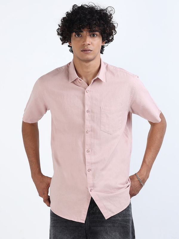 Men's Oyster Pink Linen Half Sleeve Shirt