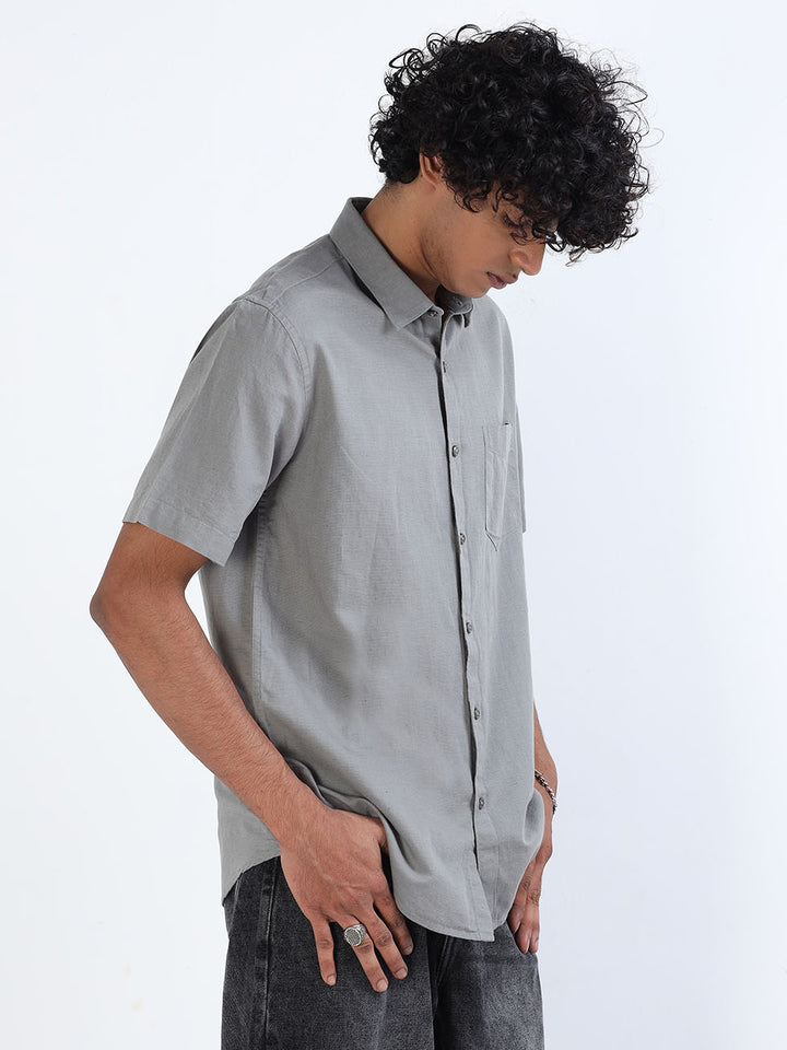 Men's Mountain Grey Linen Half Sleeve Shirt
