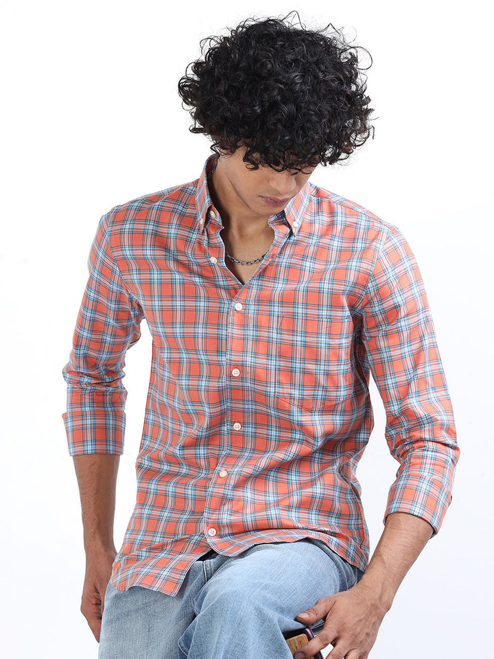 Trending Orange Checks Shirt For Men's
