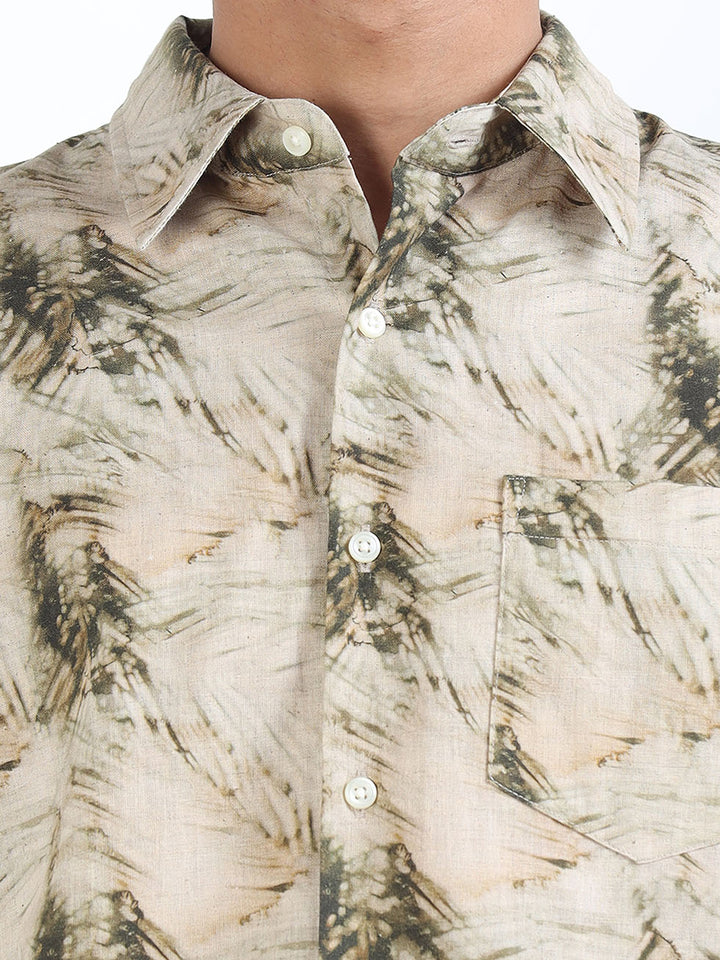 Men's Verdigris Green Linen Printed Shirt