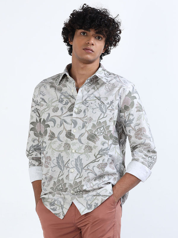 Men's Gray Chateau Linen Printed Shirt