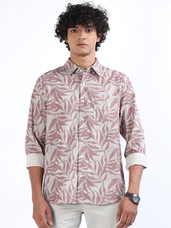 Men's Bazaar Rose Linen Printed Shirt