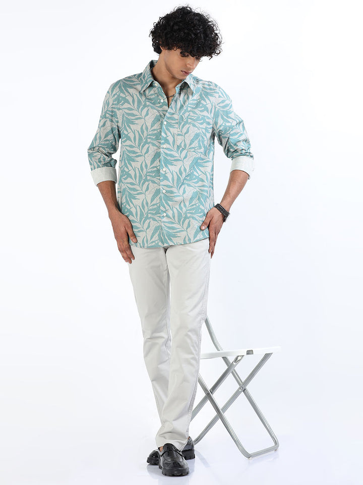 Blue Linen Printed Shirt