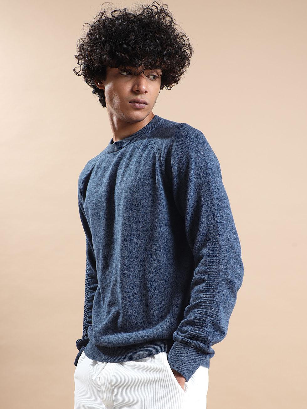 Men's Navy-Black Sweater - Espanshe