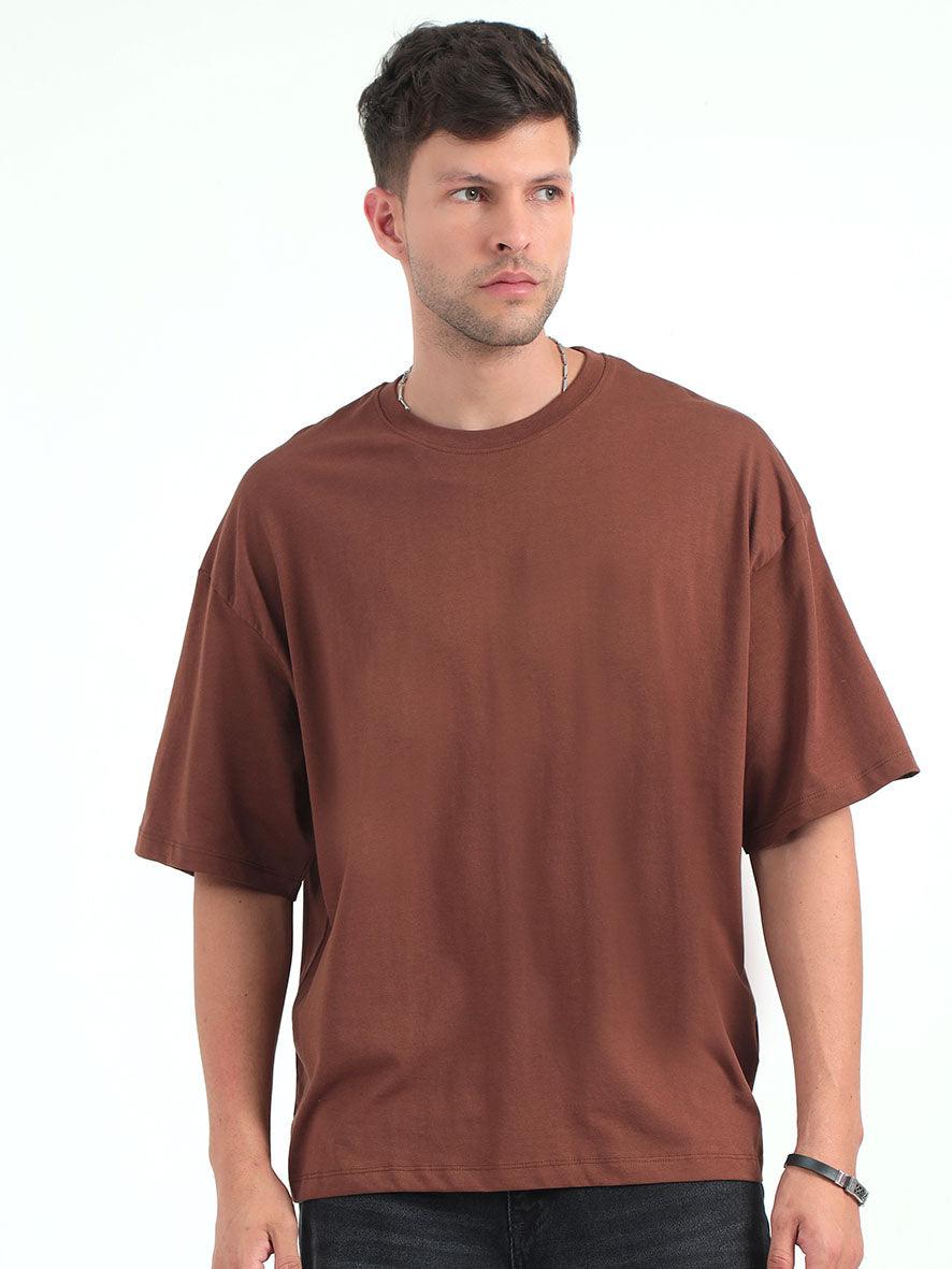 Brown Baggy Fit Round Neck T-Shirt - Espanshe
