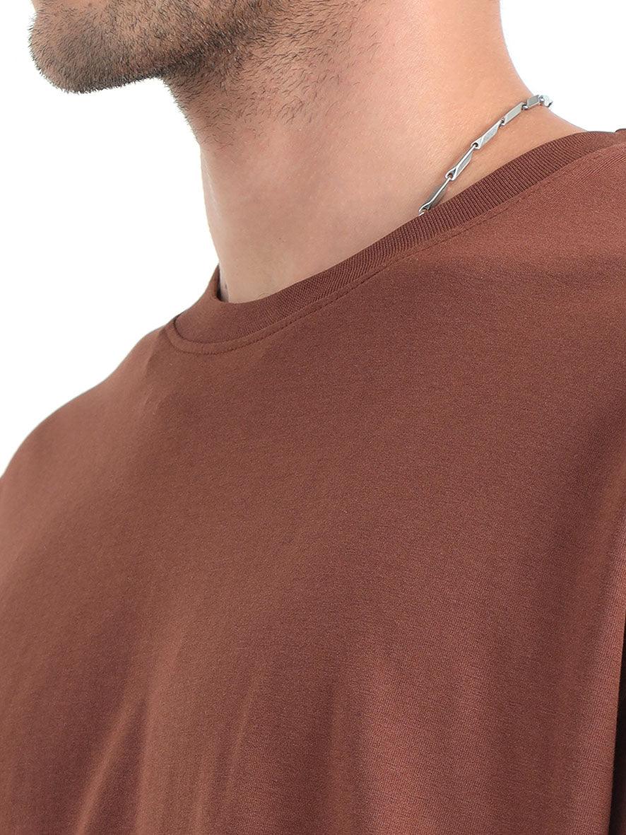 Brown Baggy Fit Round Neck T-Shirt - Espanshe