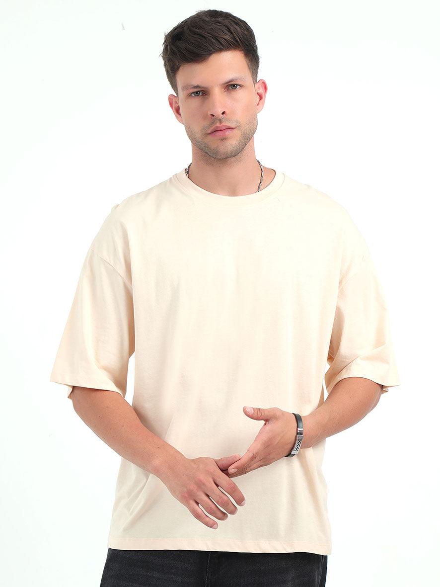 Cream Baggy Fit Round Neck T-Shirt - Espanshe