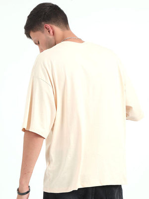 Cream Baggy Fit Round Neck T-Shirt - Espanshe