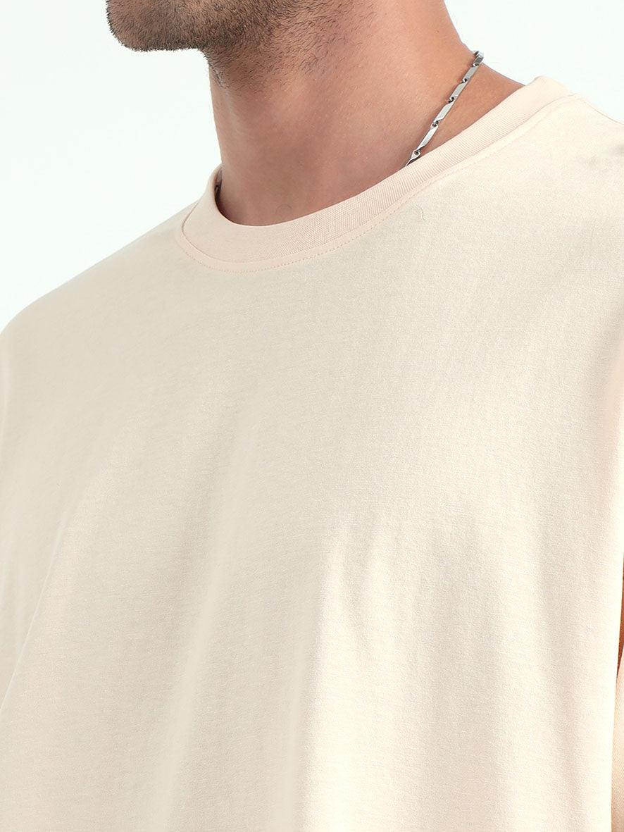 Cream Baggy Fit Round Neck T-Shirt - Espanshe