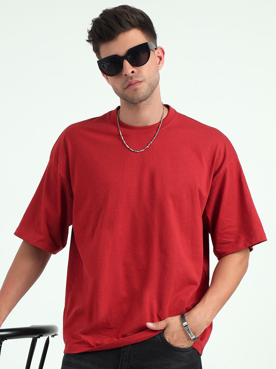 Red Baggy Fit Round Neck T-Shirt