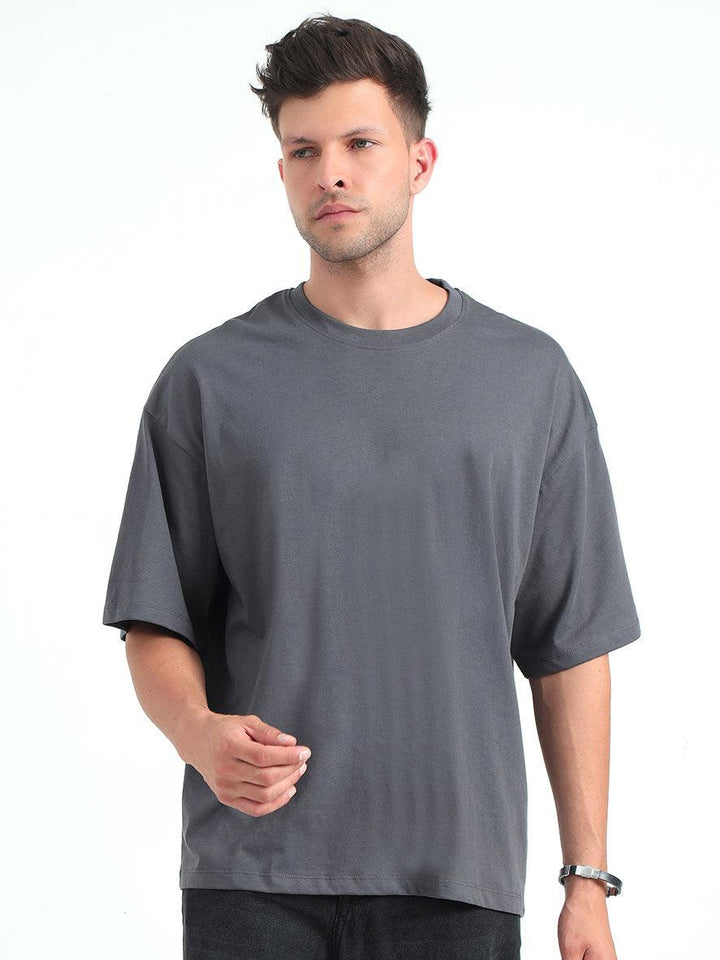 Gray Baggy Fit Round Neck T-Shirt For Men's