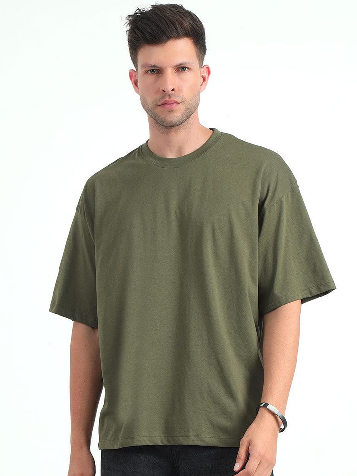 Olive Baggy Fit Round Neck T-Shirt - Espanshe