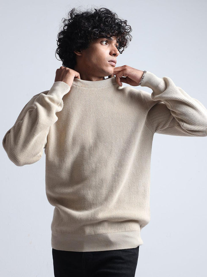 Men's Cream Cotton Sweater - Espanshe