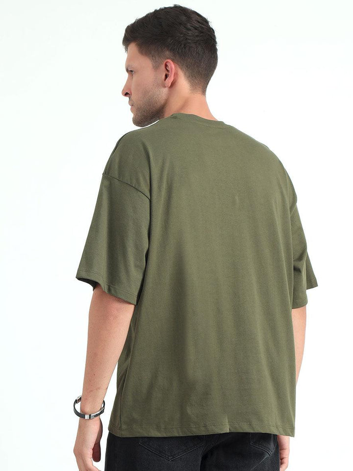 Olive Baggy Fit Round Neck T-Shirt For Men's