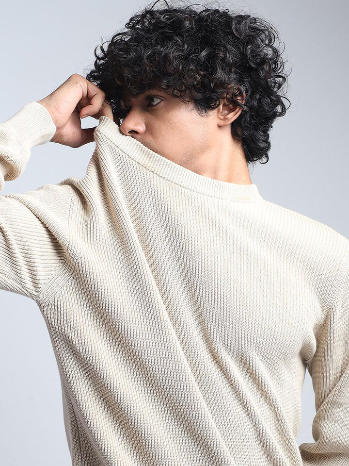 Men's Cream Cotton Sweater - Espanshe