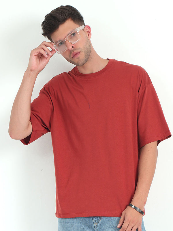 Rust Red Baggy Fit Round Neck T-Shirt