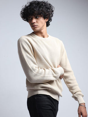 Men's Cream Cotton Sweater - Espanshe