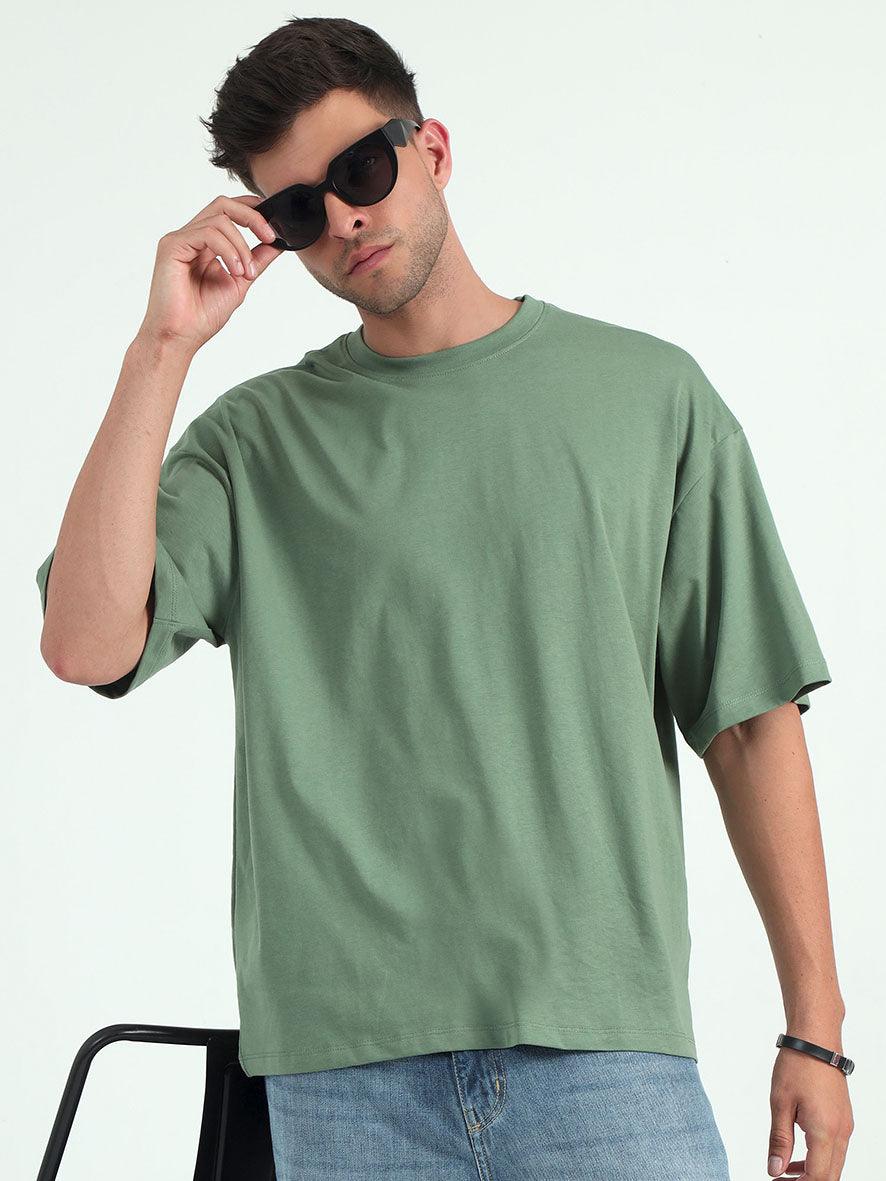 Green Baggy Fit Round Neck T-Shirt - Espanshe