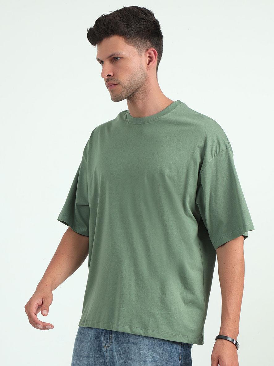 Green Baggy Fit Round Neck T-Shirt - Espanshe