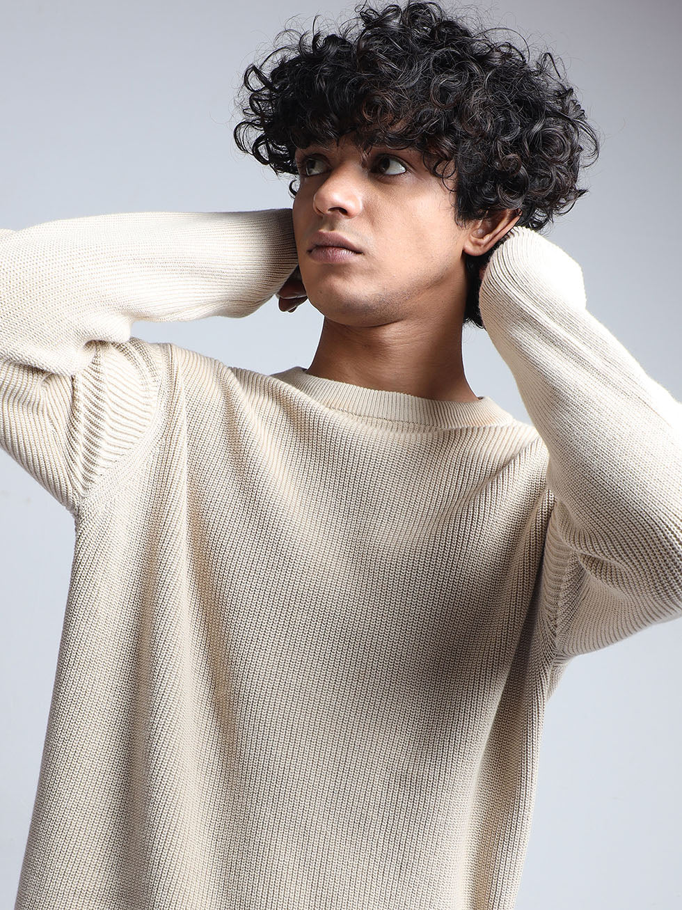 Men's Cream Cotton Sweater - Espanshe