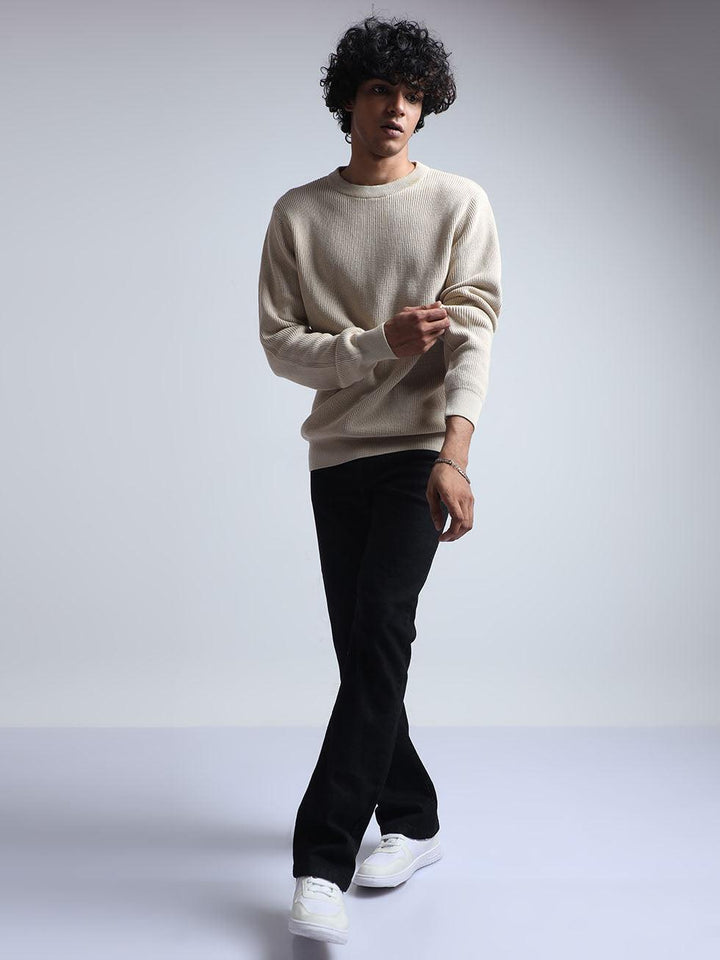 Men's Cream Cotton Sweater - Espanshe