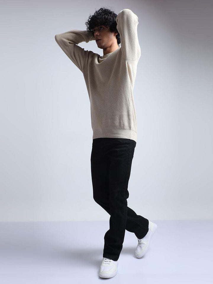 Men's Cream Cotton Sweater - Espanshe