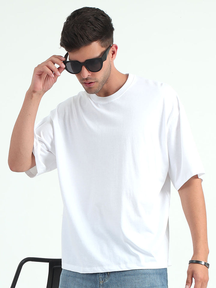 White Baggy Fit Round Neck T-Shirt - Espanshe