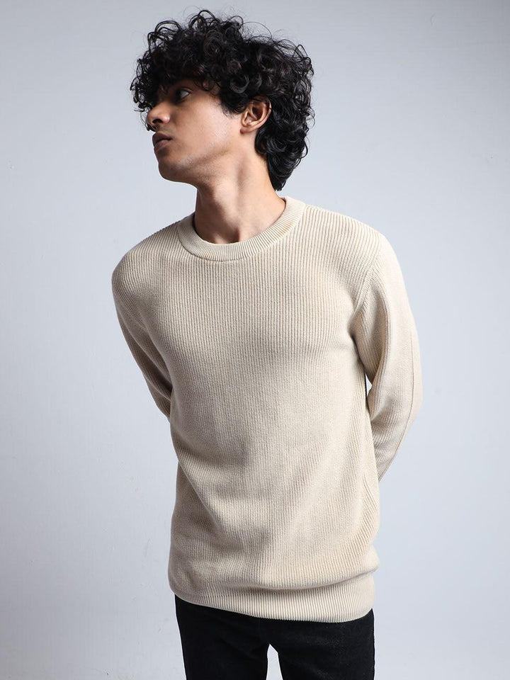 Men's Cream Cotton Sweater - Espanshe