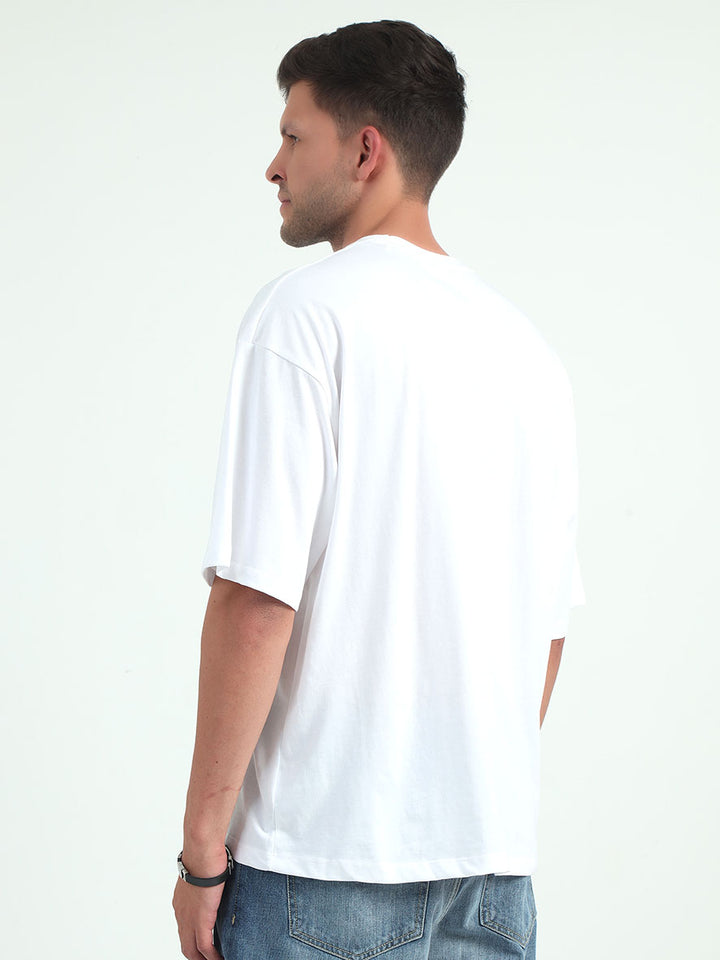 White Baggy Fit Round Neck T-Shirt For Men's