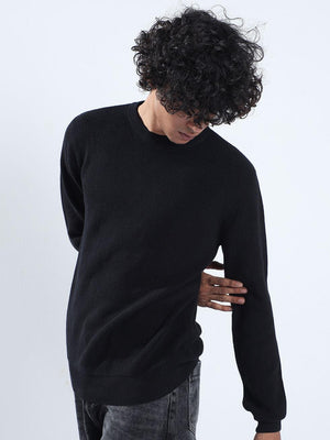 Men's Black Cotton Sweater - Espanshe