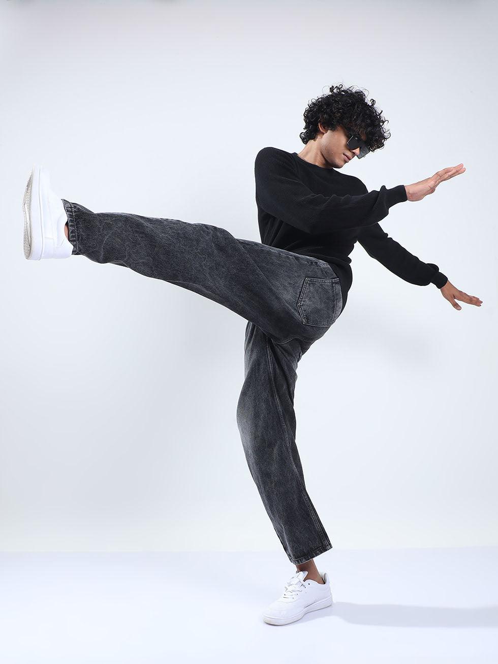 Men's Black Cotton Sweater - Espanshe