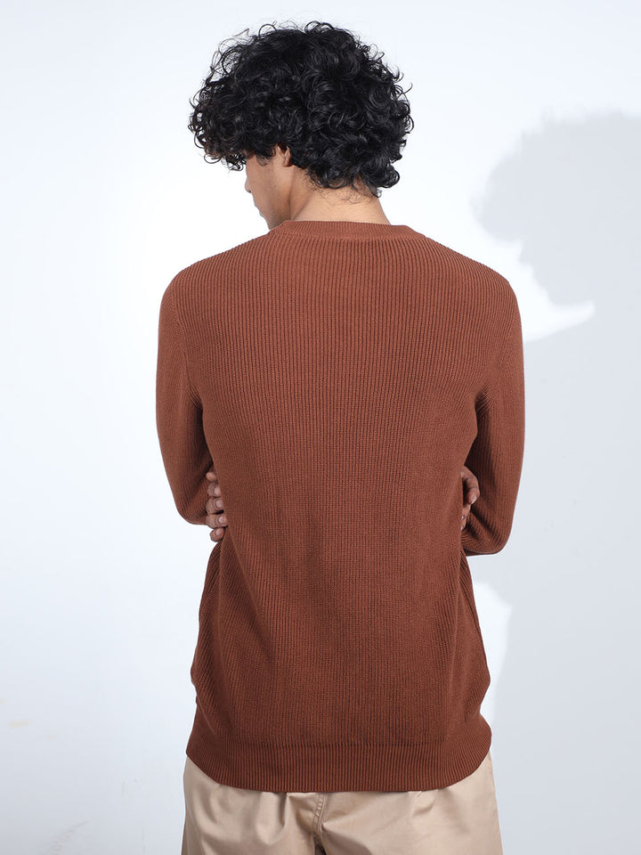 Men's Rust Cotton Sweater - Espanshe