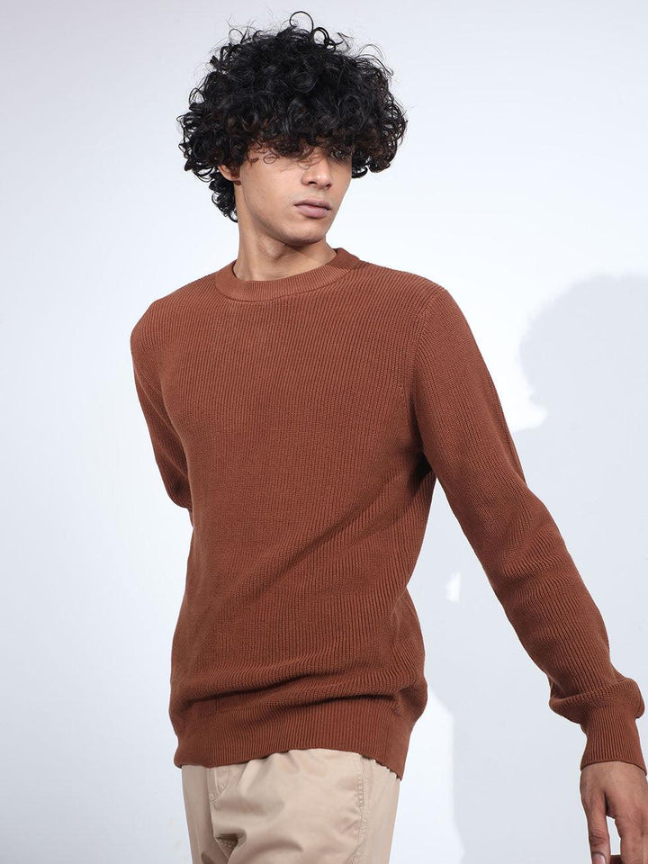 Men's Rust Cotton Sweater - Espanshe