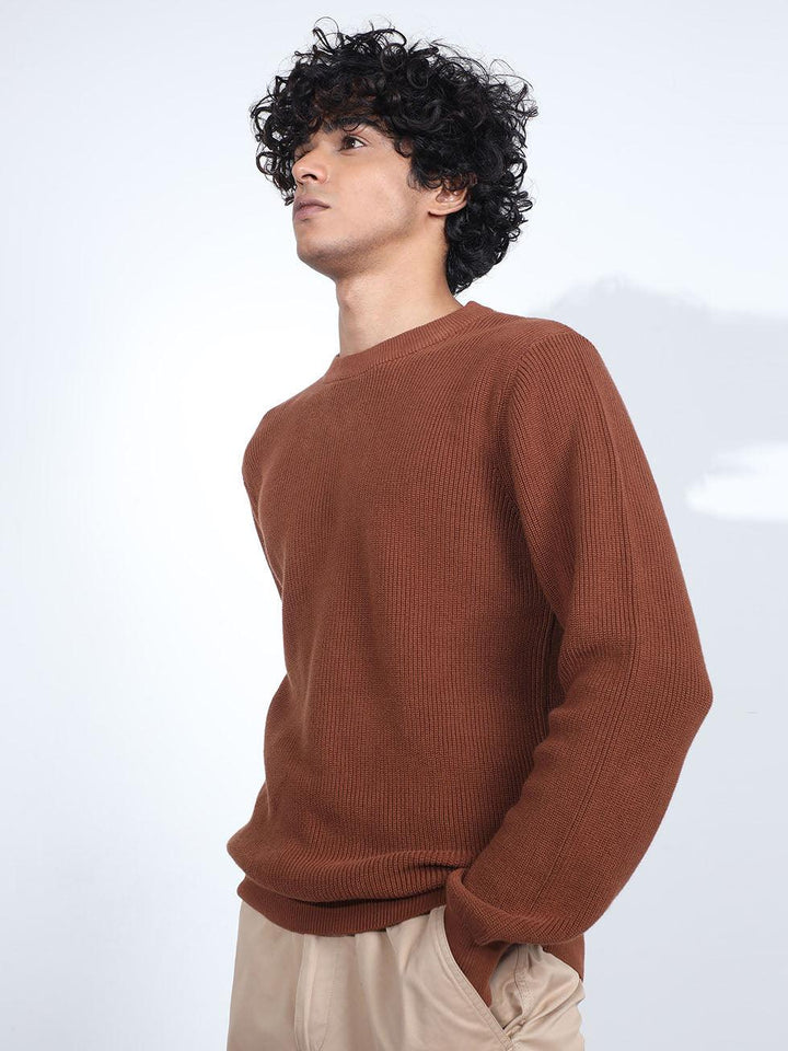 Men's Rust Cotton Sweater - Espanshe