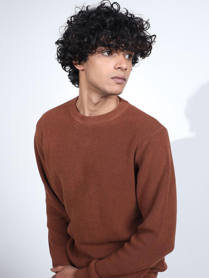 Men's Rust Cotton Sweater - Espanshe