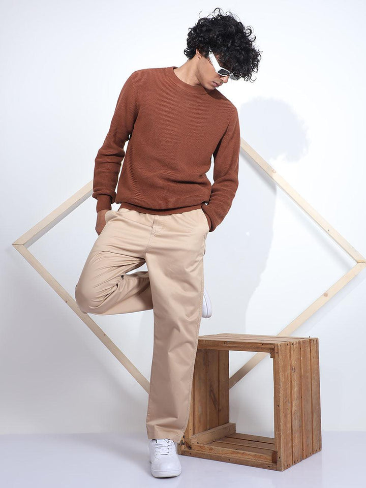 Men's Rust Cotton Sweater - Espanshe