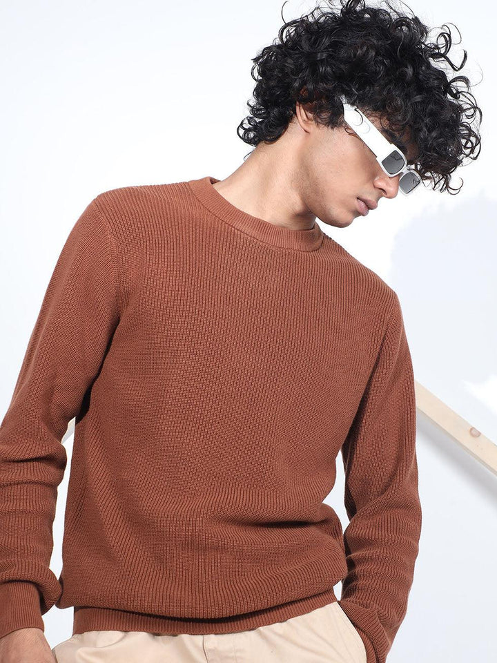 Men's Rust Cotton Sweater - Espanshe