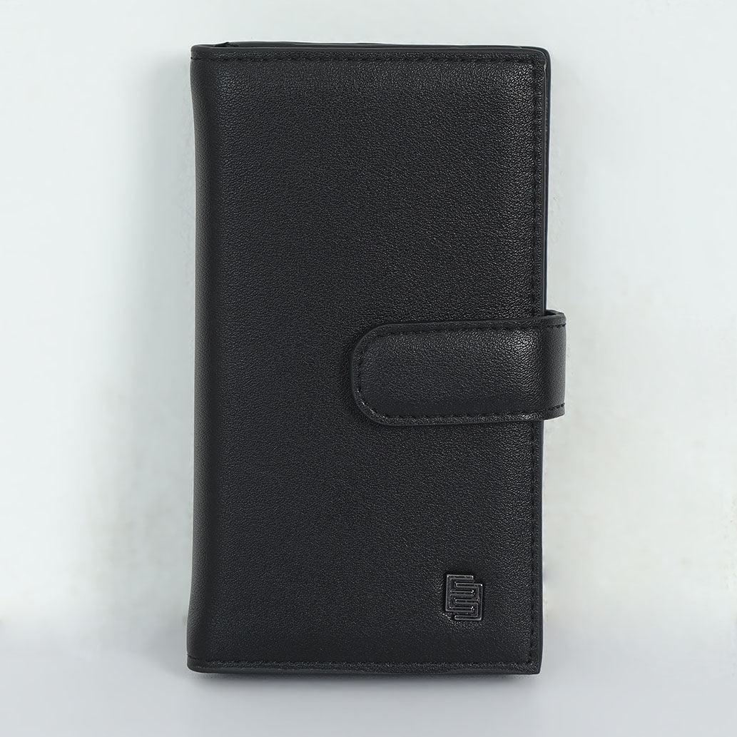 Artificial Leather Hand Wallet with Snap Closure - Black - Espanshe