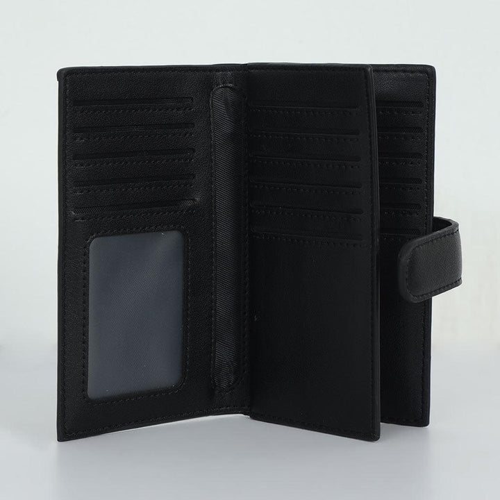 Artificial Leather Hand Wallet with Snap Closure - Black - Espanshe