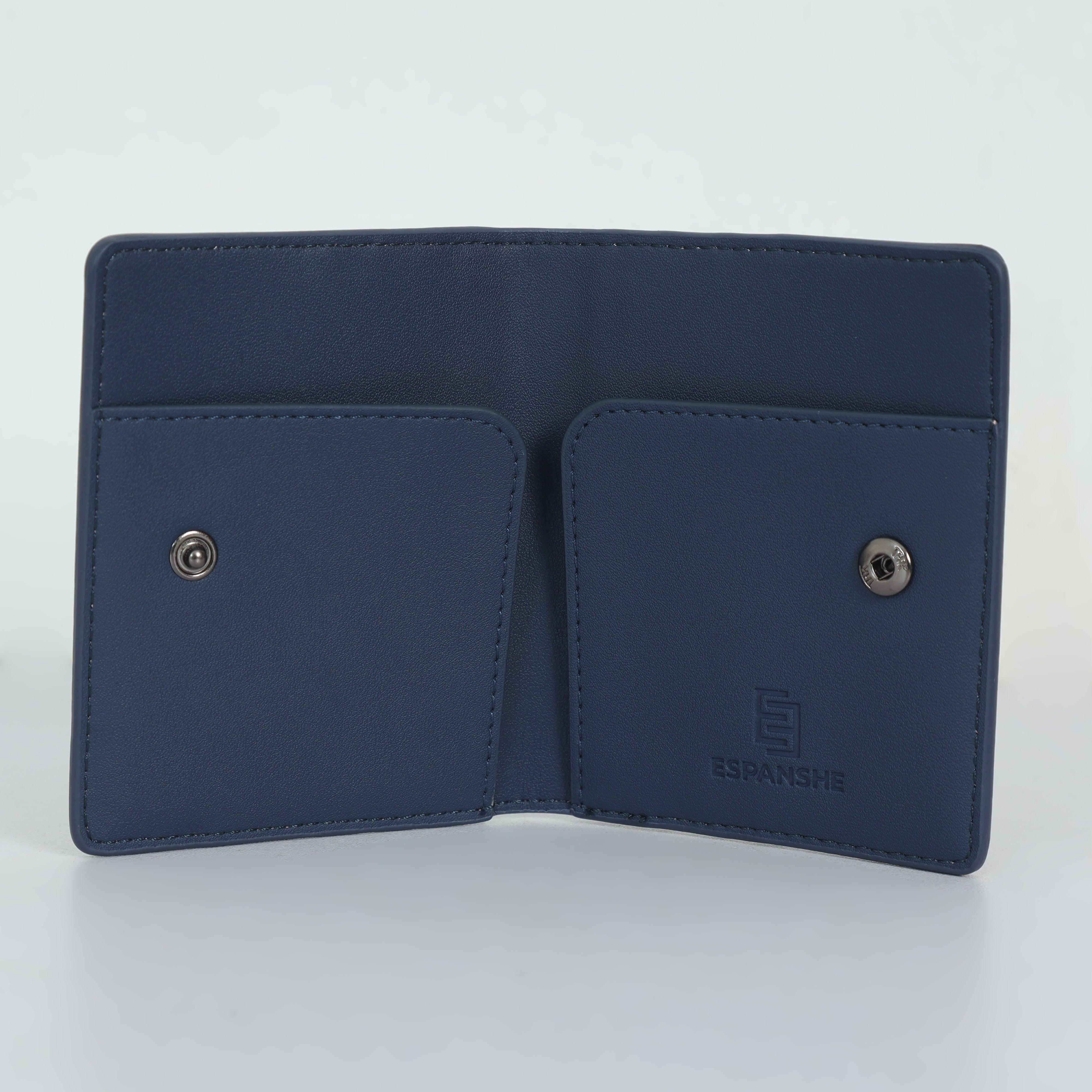 Two Folding Artificial Leather Card Holder Wallet - Blue - Espanshe