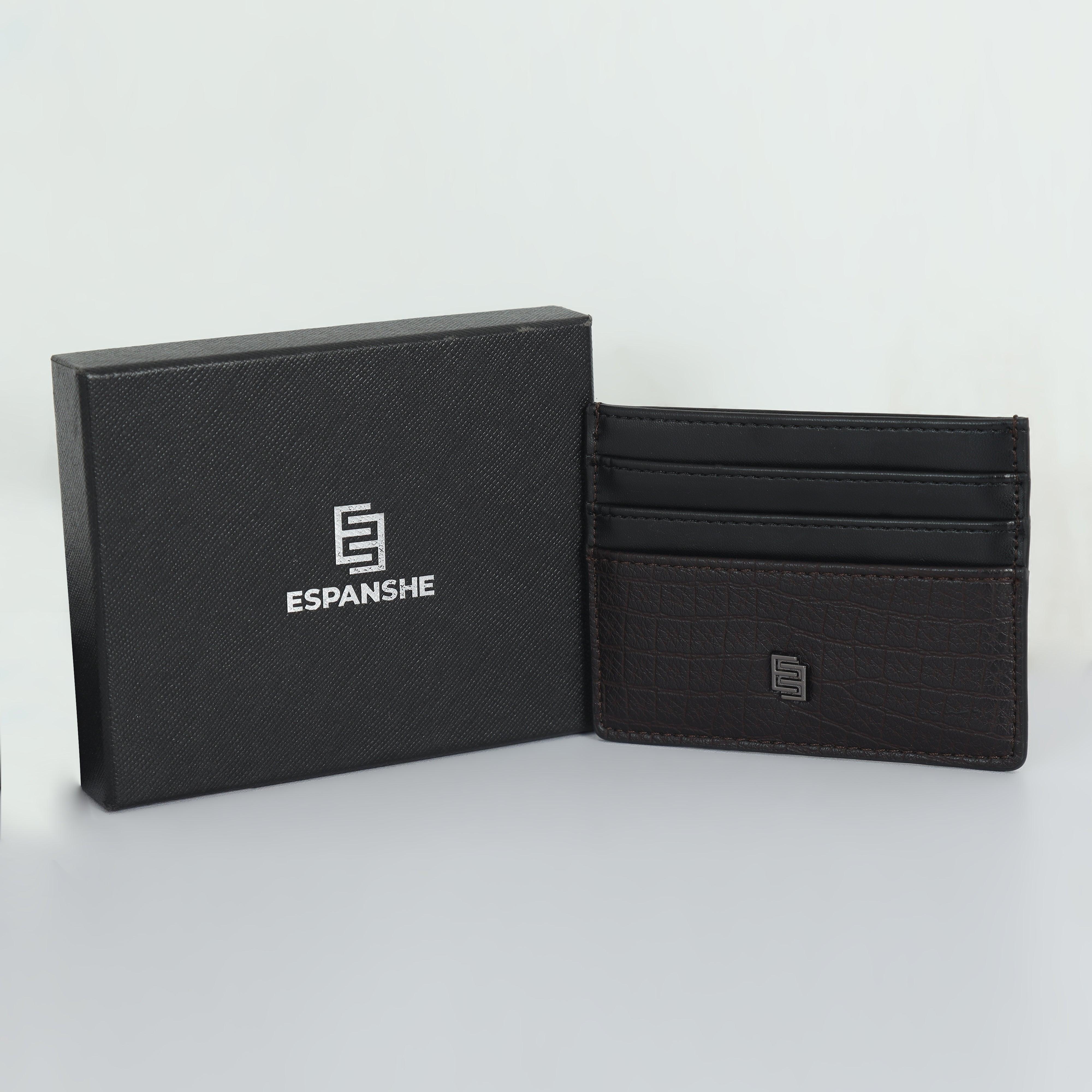 Plane Folding Genuine Leather Card Holder - Coffee Brown - Espanshe