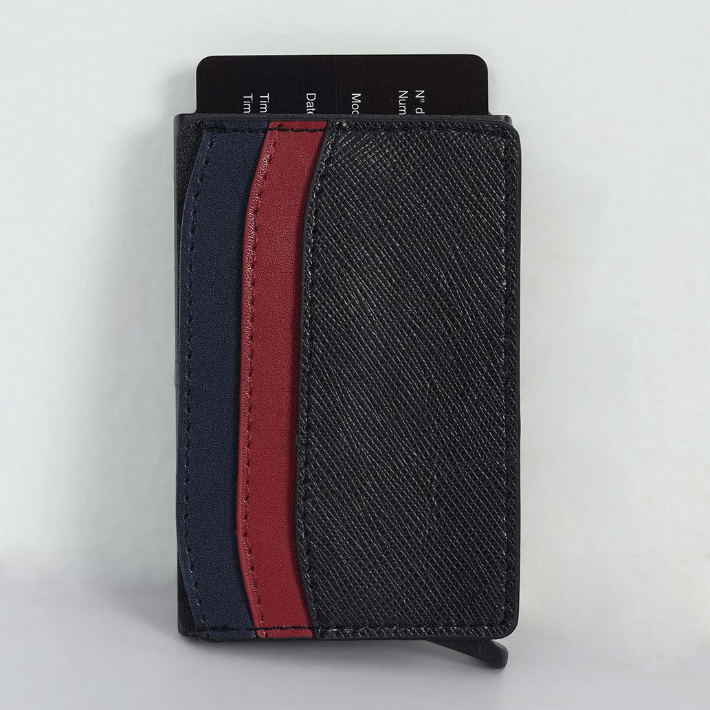 Pop up Card Holder Artificial Leather Wallet - Black - Espanshe