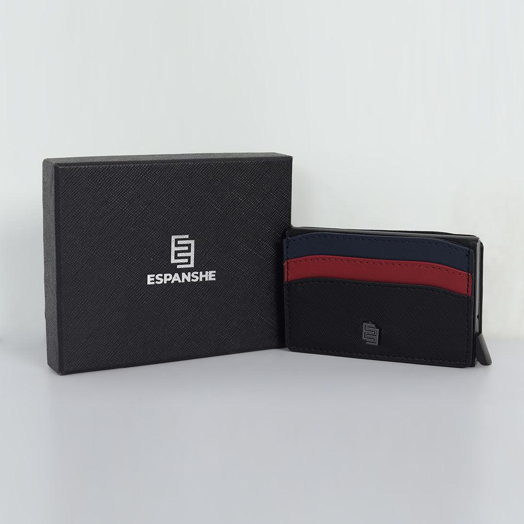 Pop up Card Holder Artificial Leather Wallet - Black - Espanshe