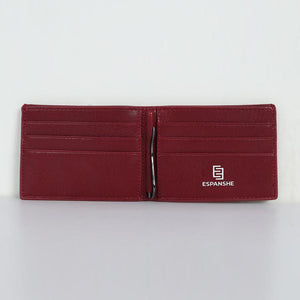 Two Folding Genuine Leather Money Clip Card Holder Wallet - Red - Espanshe