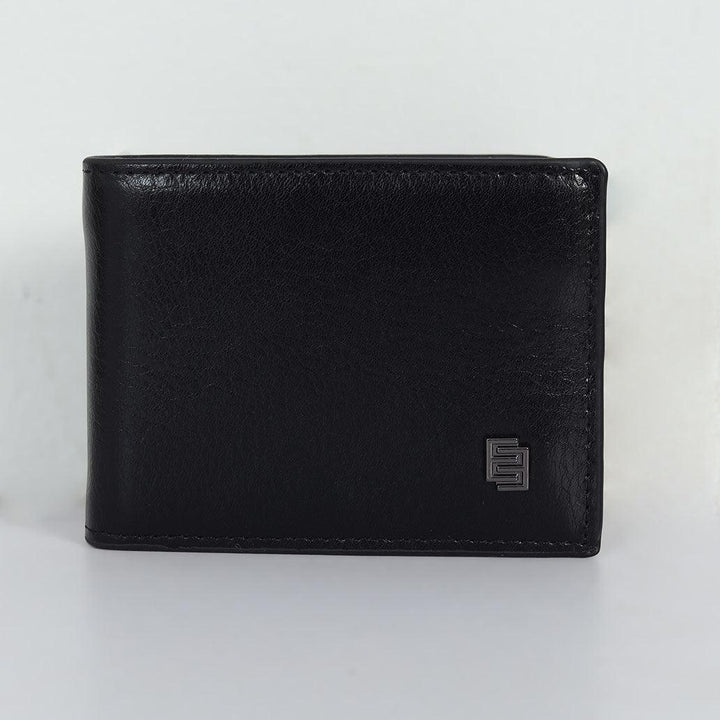 Two Folding Genuine Leather Money Clip Card Holder Wallet - Black - Espanshe