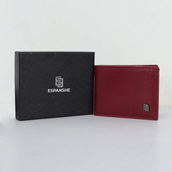 Two Folding Genuine Leather Money Clip Card Holder Wallet - Red - Espanshe