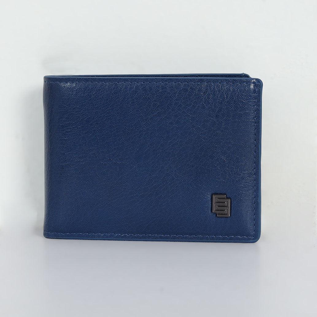 Two Folding Genuine Leather Money Clip Card Holder Wallet - Agate Blue - Espanshe