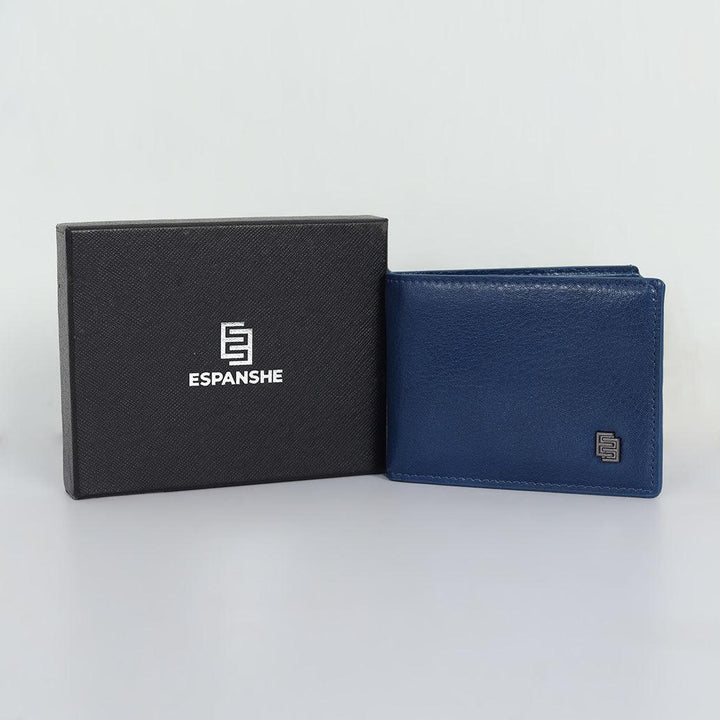 Two Folding Genuine Leather Money Clip Card Holder Wallet - Agate Blue - Espanshe