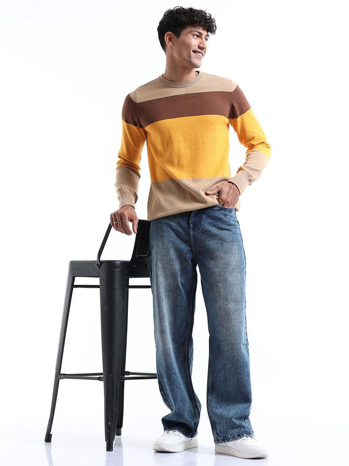 Casual Multicolor Striped Sweater For Men's